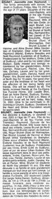 Nécrologie / Obituary Jeannette Brunet (née Raymond)
