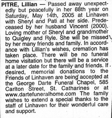 Nécrologie / Obituary Lillian Pitre