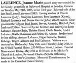 Nécrologie / Obituary Jeanne Marie Laurence