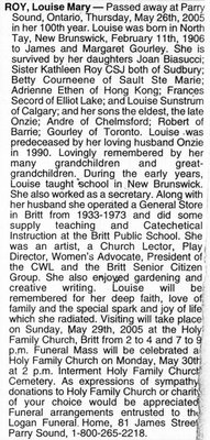 Nécrologie / Obituary Louise Mary Roy (née Gourley)