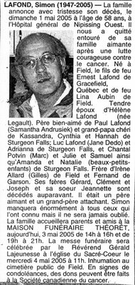 Nécrologie / Obituary Simon Lafond