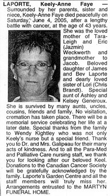 Nécrologie / Obituary Keely-Anne Faye Laporte