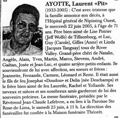 Nécrologie / Obituary Laurent &quot;Pit&quot; Ayotte