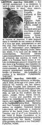 Nécrologie / Obituary Jean-Guy Liboiron