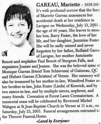 Nécrologie / Obituary Mariette Gareau