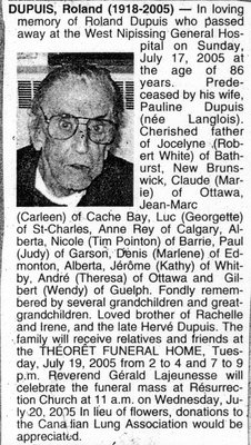 Nécrologie / Obituary Roland Dupuis