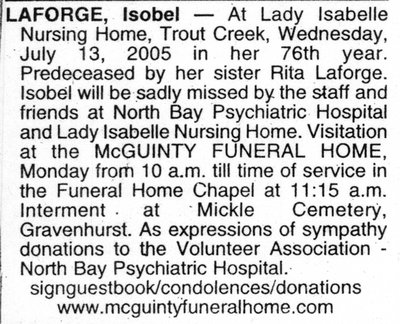 Nécrologie / Obituary Isobel Laforge