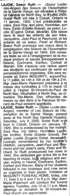 Nécrologie / Obituary Soeur Ruth Lajoie (Sister Lucile-des-Anges)