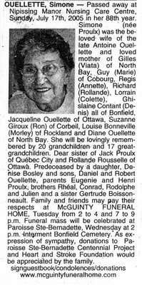 Nécrologie / Obituary Simone Ouellette (née Proulx)