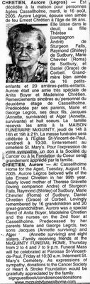 Nécrologie / Obituary Aurore Chretien (née Legros)