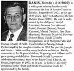 Nécrologie / Obituary Roméo Danis