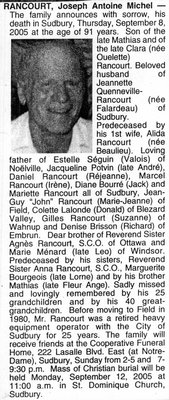 Nécrologie / Obituary Joseph Antoine Michel Rancourt