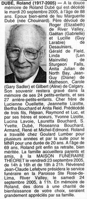 Nécrologie / Obituary Roland Dubé