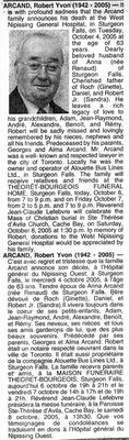 Nécrologie / Obituary Robert Yvon Arcand