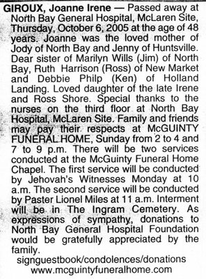 Nécrologie / Obituary Joanne Irene Giroux