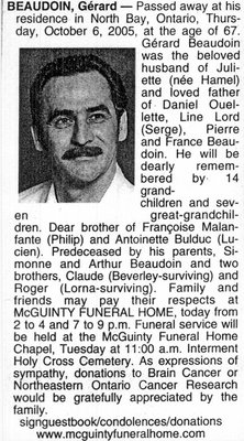 Nécrologie / Obituary Gérard Beaudoin