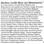 Nécrologie / Obituary Lucille Marie MacRury (née Maisonneuve)