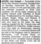 Nécrologie / Obituary Leo Joseph Lazure