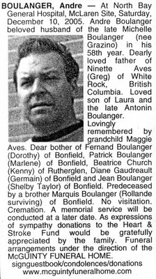 Nécrologie / Obituary Andre Boulanger