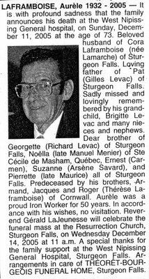 Nécrologie / Obituary Aurèle Laframboise