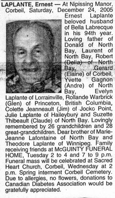 Nécrologie / Obituary Ernest Laplante