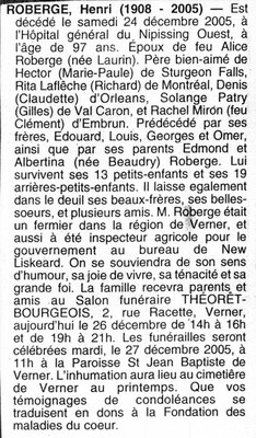 Nécrologie / Obituary Henri Roberge
