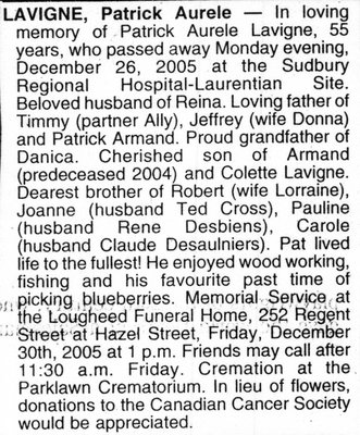 Nécrologie / Obituary Patrick Aurele Lavigne