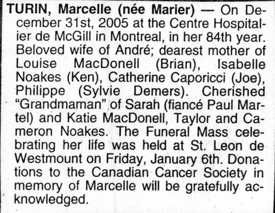 Nécrologie / Obituary Marcelle Turin (née Marier)