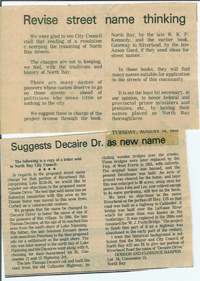 Découpures de journaux concernant noms français de rues / Newspaper clippings concerning French street names