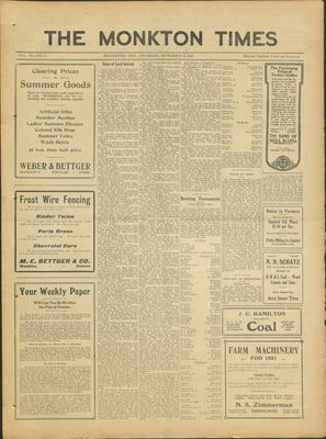 Monkton Times, 9 Sep 1920