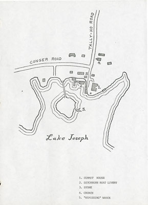 Hand drawn Map of the Summit House, Ditchburn Boat Livery, and the &quot;Nipissing&quot; Wreck.