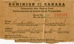 Frances Pinkerton's Temporary War Ration Card, circa 1935