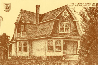 Hand Drawn Postcard of the Turner Mansion, South River