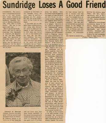 "Sundridge Loses A Good Friend", Memorial, Newspaper Clipping
