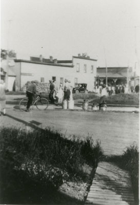 Grand Trunk Railroad Station and Johnstone's Hardware Store, Sundridge, circa 1920