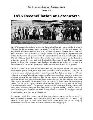 War of 1812 Series (31): 1876 Reconciliation at Letchworth