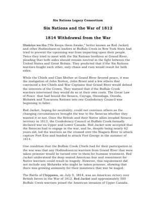 War of 1812 Series : Six Nations and the War of 1812 - the 1814 Withdrawal from the War