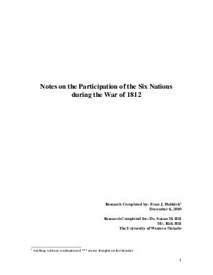 Notes on the Participation of the Six Nations during the War of 1812