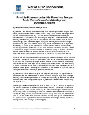 Forcible Possession by His Majesty’s Troops  Trade, Transshipment and the Depot on  Burlington Heights