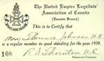 Florence Johnson United Empire Loyalist' Association of Canada Membership Card 1939
