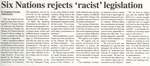 "Six Nations Rejects 'Racist' Legislation"