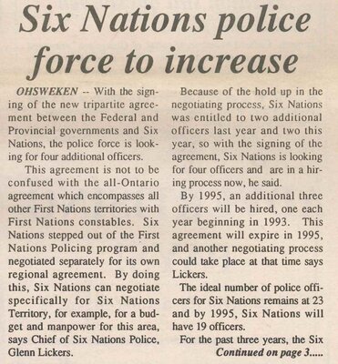 &quot;Six Nations Police Force to Increase&quot;