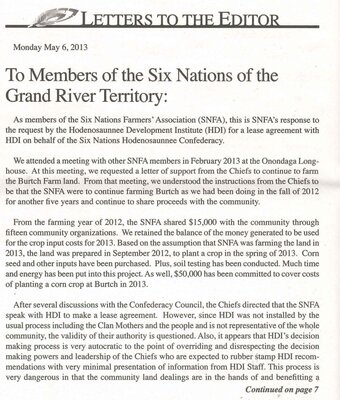 &quot;To Members of the Six Nations of the Grand River Territory:&quot;