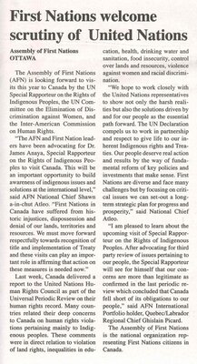 &quot;First Nations Welcome Scrutiny of United Nations&quot;