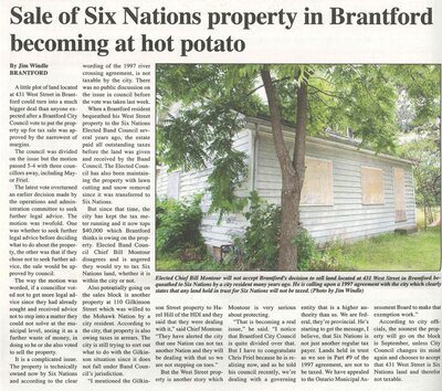 &quot;Sale of Six Nations Property in Brantford Becoming a Hot Potato&quot;