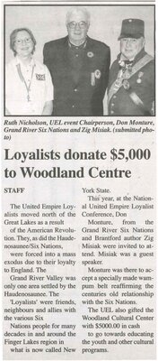 &quot;Loyalists Donate $5,000 to Woodland Centre&quot;