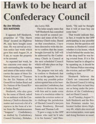 &quot;Hawk to be Heard at Confederacy Council&quot;