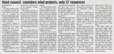 &quot;Band Council Considers Wind Projects, Only 27 Responses&quot;