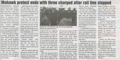 &quot;Mohawk Protest Ends with Three Charged after Rail Line Stopped&quot;