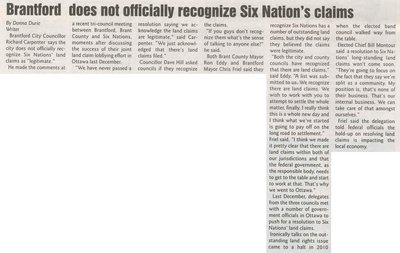 &quot;Brantford Does Not Officially Recognize Six Nation's Claims&quot;